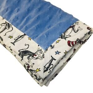 Trend Lab Dr Seuss Cat In The Hat Baby Blanket Blue Stars Minky Print Trim